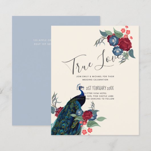 Papier BUDGET Bleu Paon Bourgogne Mariage d'hiver d'auto (Devant / Derrière)