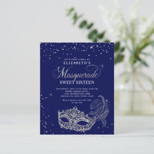 Papier BUDGET Bleu Parties scintillant Argent Masquerade  (Debout devant)