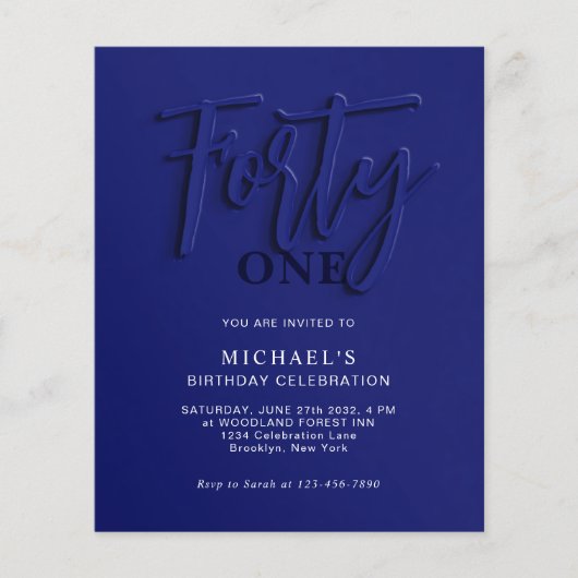 Papier BUDGET Bleu Script Quarante 40e anniversaire adult (Devant)