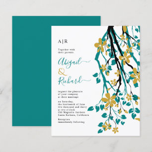 Papier BUDGET bleu Turquoise, or faire-part de mariage fl