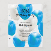 Papier Budget Bleus Ballons Anniversaire Fête Invitations (Devant)