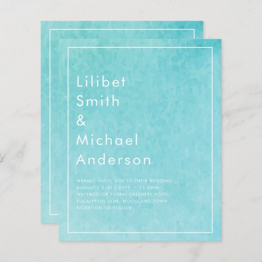 Papier Budget BLIZZARD BLUE Watercolor Plage Mariage (Devant / Derrière)