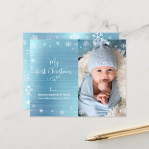 Papier Budget Blue 1st Holiday Baby Photo Snowflakes Cart