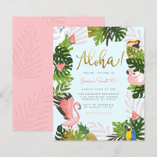 Papier Budget Blue Aloha Hawaii Tropical Gold Anniversair (Devant / Derrière)