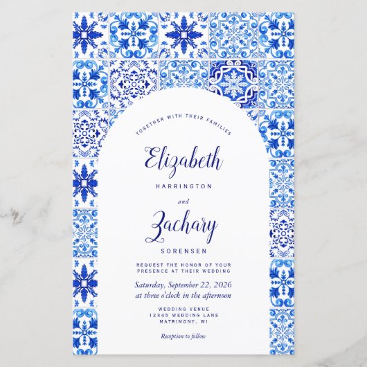 Papier Budget Blue Arch Portugais Carrelage Mariage Invit (Devant)