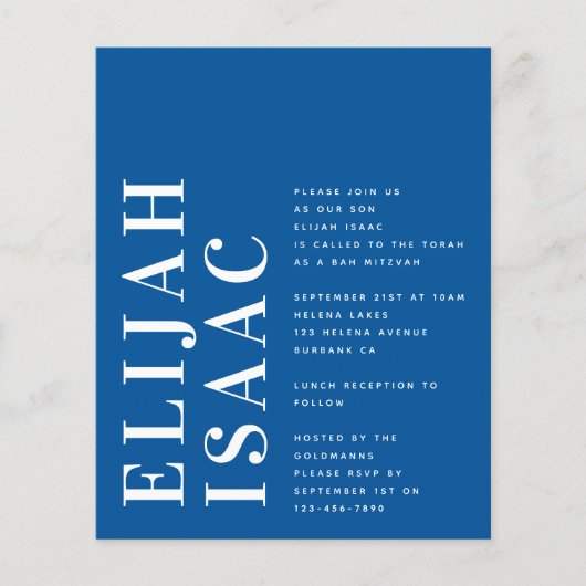 Papier Budget Blue Bah Mitzvah Invitation (Devant)