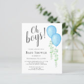 Papier Budget Blue Balloon Twins Baby shower Invitation (Debout devant)
