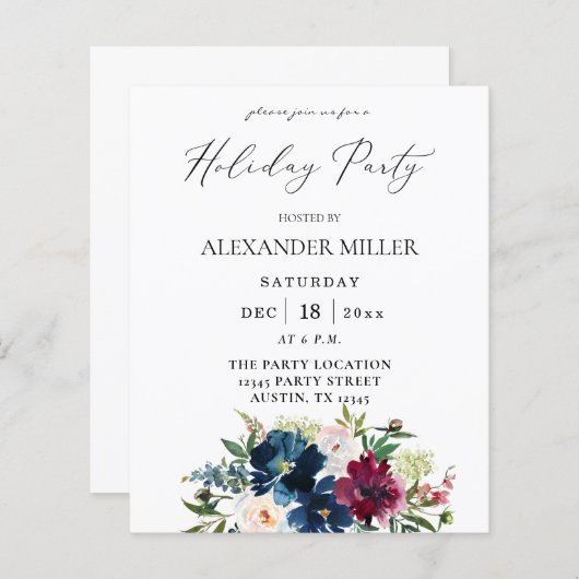 Papier Budget Blue, Bourgogne & Blanc Fête Florale (Devant / Derrière)