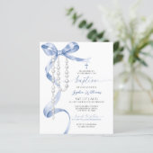 Papier Budget Blue Bow & Rosary Baptism Invitation (Debout devant)