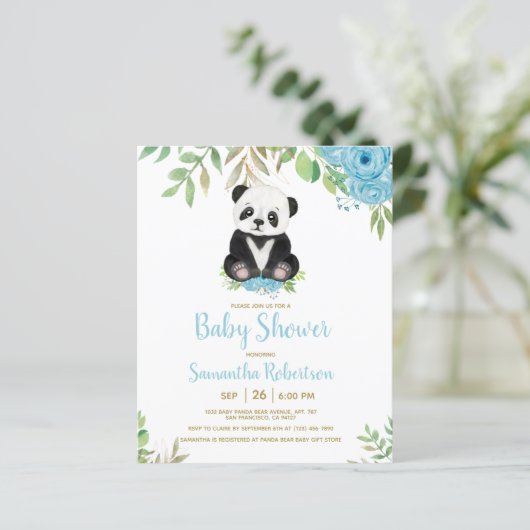 Papier Budget Blue Boy Bear Green Shower Invitation (Debout devant)