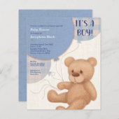 Papier BUDGET Blue Boys Teddy Bear Baby shower Invitation (Devant / Derrière)
