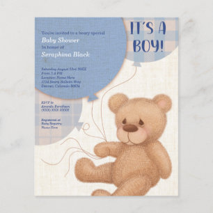 Papier BUDGET Blue Boys Teddy Bear Baby shower Invitation