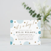 Papier Budget Blue Confetti Boy Baby shower Invitation (Debout devant)