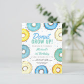 Papier Budget Blue Donut 1er anniversaire Invitation (Debout devant)