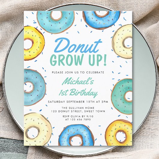 Papier Budget Blue Donut 1er anniversaire Invitation