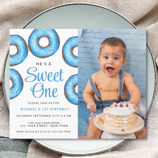 Papier Budget Blue Donut 1ère photo Anniversaire Invitati