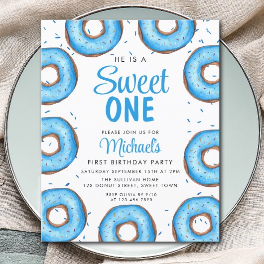 Papier Budget Blue Donut Boy's First Birthday Invitation