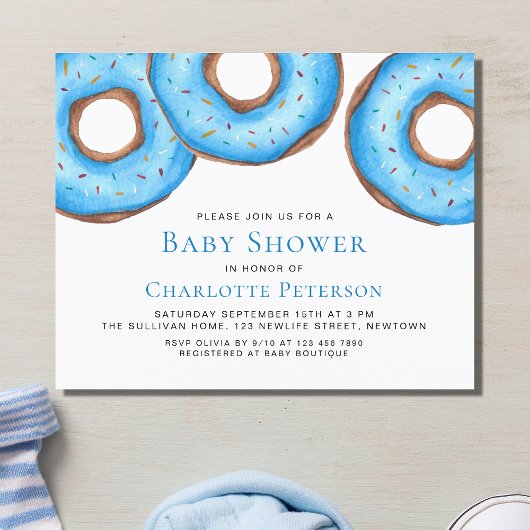 Papier Budget Blue Donuts Boy's Baby shower Invitation