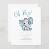 Papier Budget Blue Elephant Baby Boy Shower Invitation (Devant / Derrière)