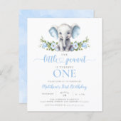 Papier Budget Blue Elephant Boy 1er Anniversaire Invitati (Devant / Derrière)