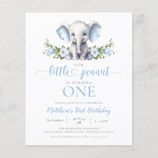 Papier Budget Blue Elephant Boy 1er Anniversaire Invitati (Devant)
