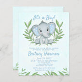 Papier Budget Blue Elephant Boy Baby shower Invitation (Devant / Derrière)