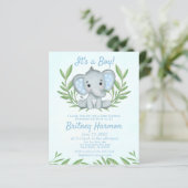 Papier Budget Blue Elephant Boy Baby shower Invitation (Debout devant)