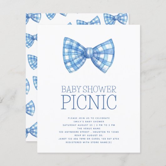 Papier Budget Blue En vichy Bow Cravate Baby shower Pique (Devant / Derrière)