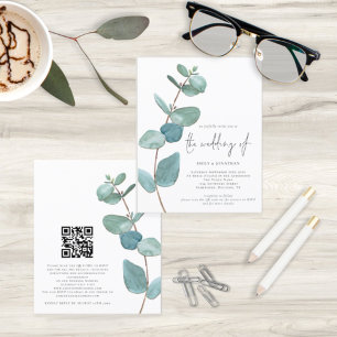 Papier Budget Blue Eucalyptus QR Code Faire-part de maria