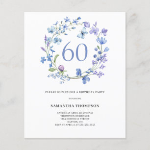 Papier Budget Blue Floral 60e anniversaire Invitation
