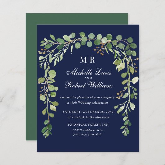 Papier BUDGET Blue FLORAL Arche été Printemps mariage (Devant / Derrière)