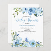 Papier Budget Blue Floral Baby shower Invitation (Devant / Derrière)