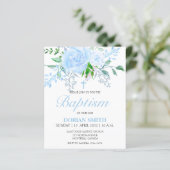 Papier Budget Blue Floral Baptême Boy Invitation (Debout devant)