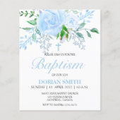 Papier Budget Blue Floral Baptême Boy Invitation (Devant)