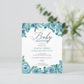 Papier Budget Blue Floral Boy Baby shower Invitation (Debout devant)