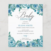 Papier Budget Blue Floral Boy Baby shower Invitation (Devant)