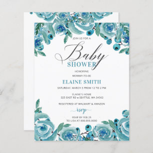 Papier Budget Blue Floral Boy Baby shower Invitation