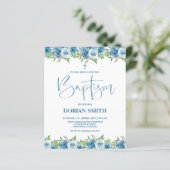 Papier Budget Blue Floral Boy Baptême invitation (Debout devant)