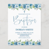 Papier Budget Blue Floral Boy Baptême invitation (Devant)