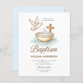 Papier Budget Blue Floral Cross Baptism Invitation (Devant / Derrière)