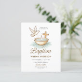 Papier Budget Blue Floral Cross Baptism Invitation (Debout devant)
