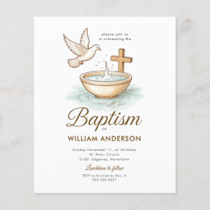 Papier Budget Blue Floral Cross Baptism Invitation