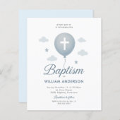 Papier Budget Blue Floral Cross Baptism Invitation (Devant / Derrière)