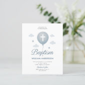 Papier Budget Blue Floral Cross Baptism Invitation (Debout devant)