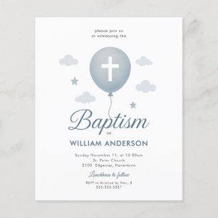Papier Budget Blue Floral Cross Baptism Invitation