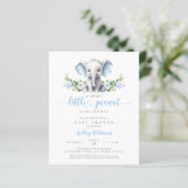 Papier Budget Blue Floral Elephant Baby shower Invitation (Debout devant)