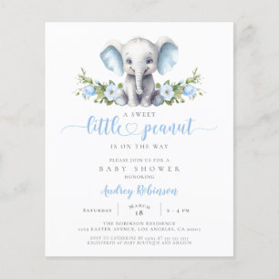 Papier Budget Blue Floral Elephant Baby shower Invitation