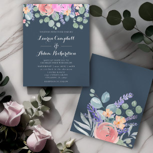 Papier Budget Blue Floral & Eucalyptus Mariage d'aquarell
