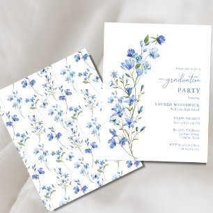 Papier Budget Blue Floral Girl Graduation Party Invitatio