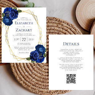 Papier Budget Blue Floral Gold QR Code Mariage
